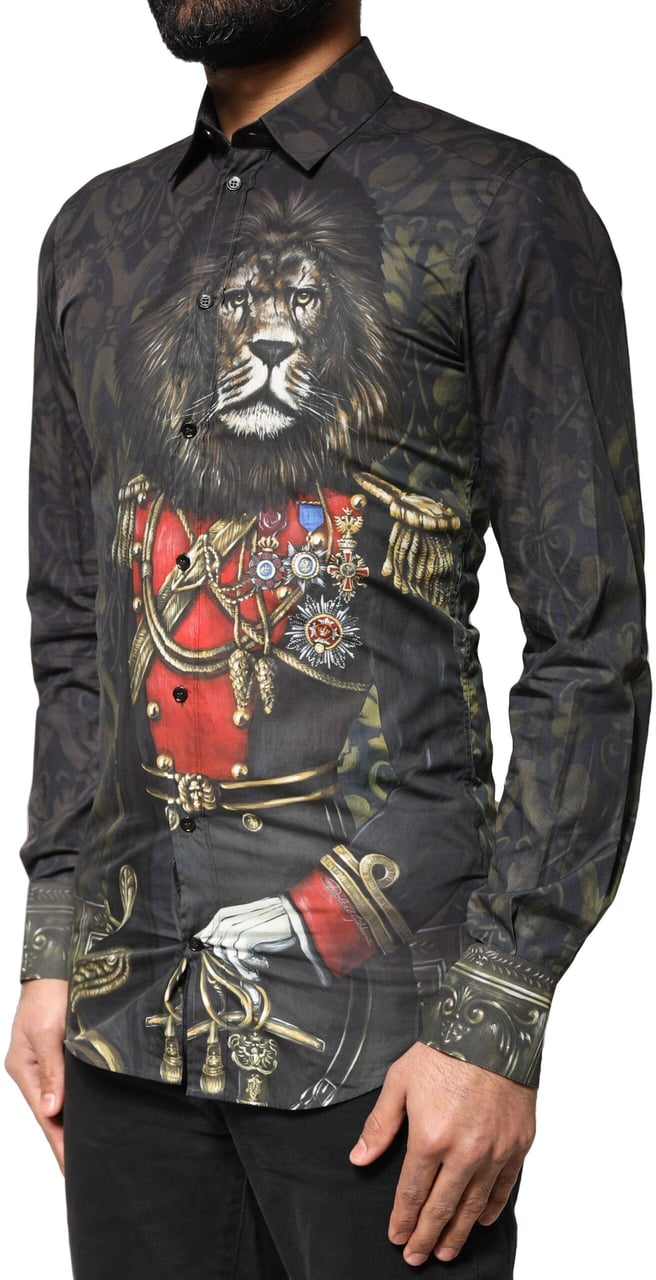 Dolce & Gabbana Black Royal Pet Portrait GOLD Dress Shirt Zwart