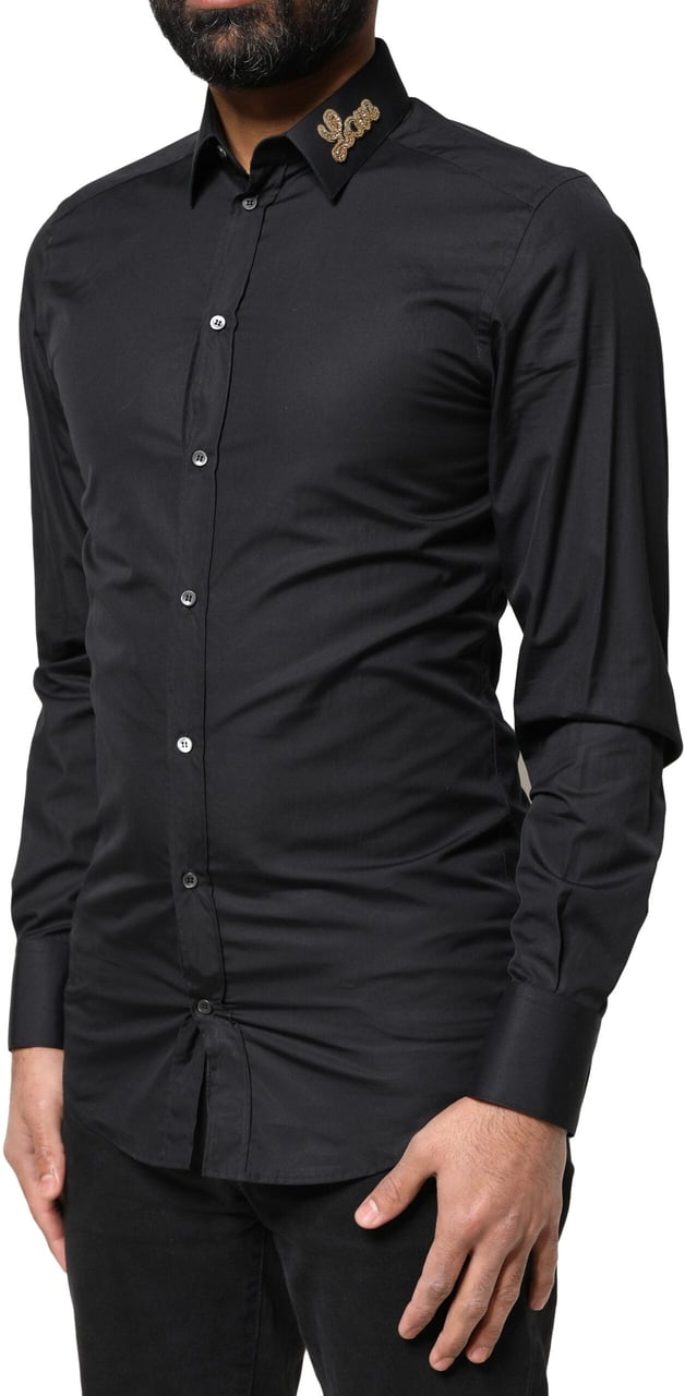 Dolce & Gabbana Black Love Embroidery GOLD Formal Dress Shirt Zwart