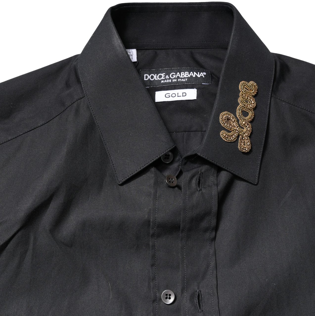 Dolce & Gabbana Black Love Embroidery GOLD Formal Dress Shirt Zwart