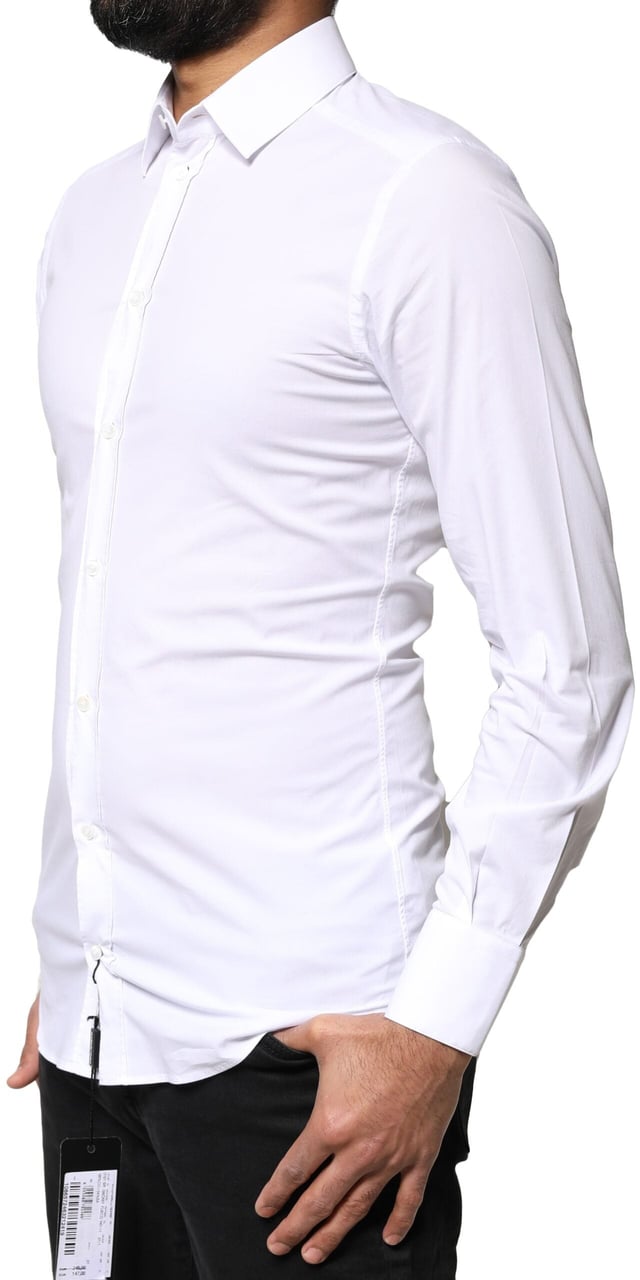 Dolce & Gabbana White GOLD Cotton Long Sleeves Dress Shirt Zwart