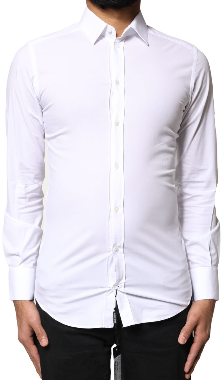 Dolce & Gabbana White GOLD Cotton Long Sleeves Dress Shirt Zwart