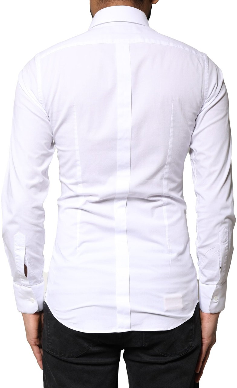 Dolce & Gabbana White GOLD Cotton Long Sleeves Dress Shirt Zwart