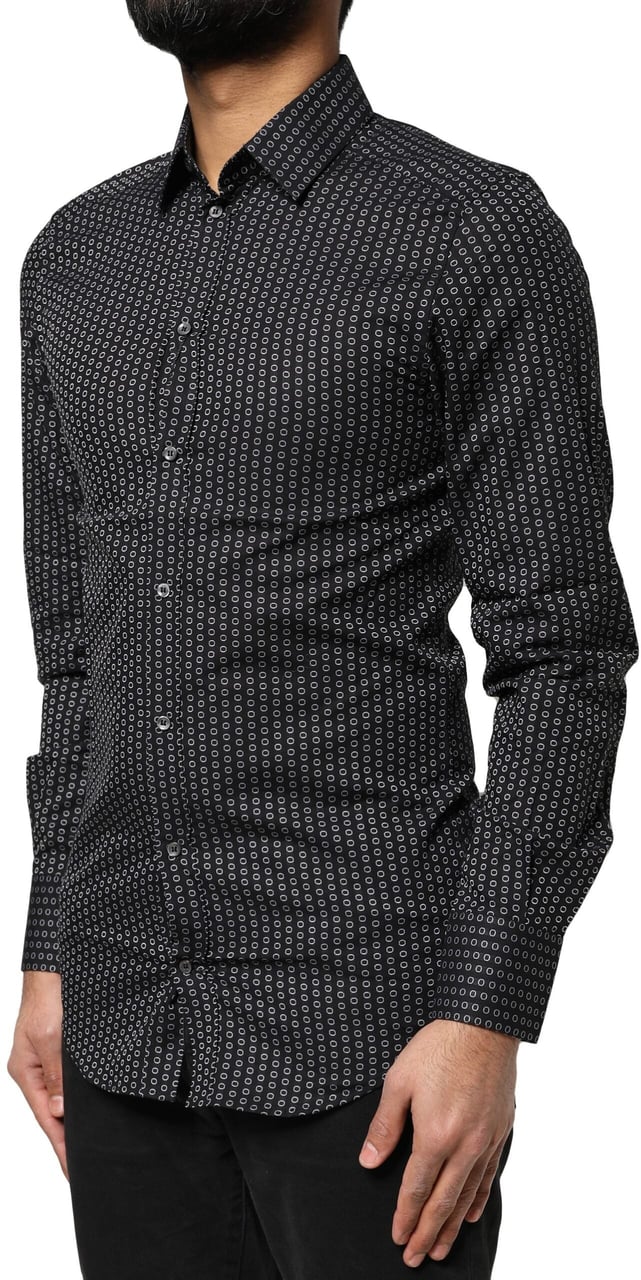 Dolce & Gabbana Black GOLD Patterned Cotton Men Dress Shirt Zwart