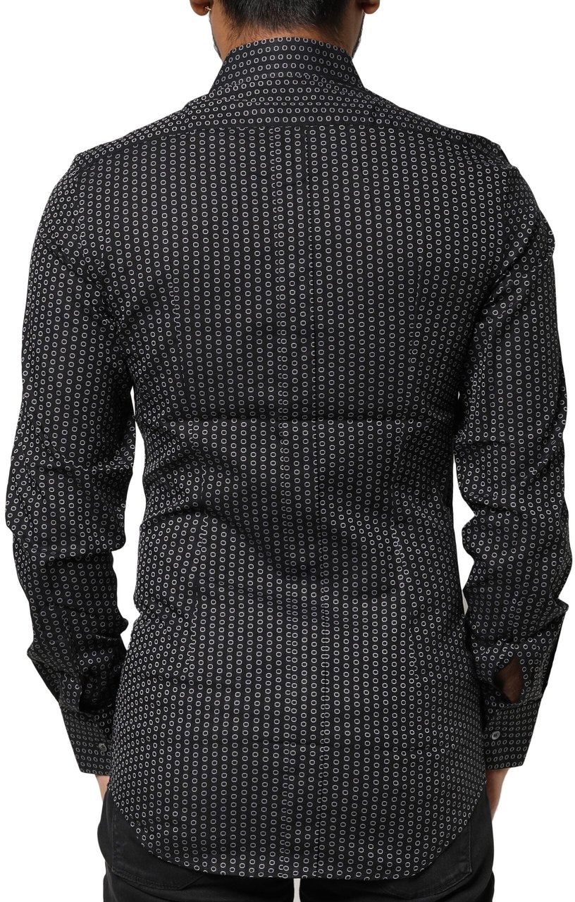 Dolce & Gabbana Black GOLD Patterned Cotton Men Dress Shirt Zwart