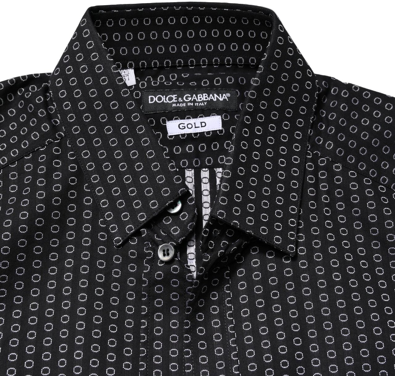 Dolce & Gabbana Black GOLD Patterned Cotton Men Dress Shirt Zwart