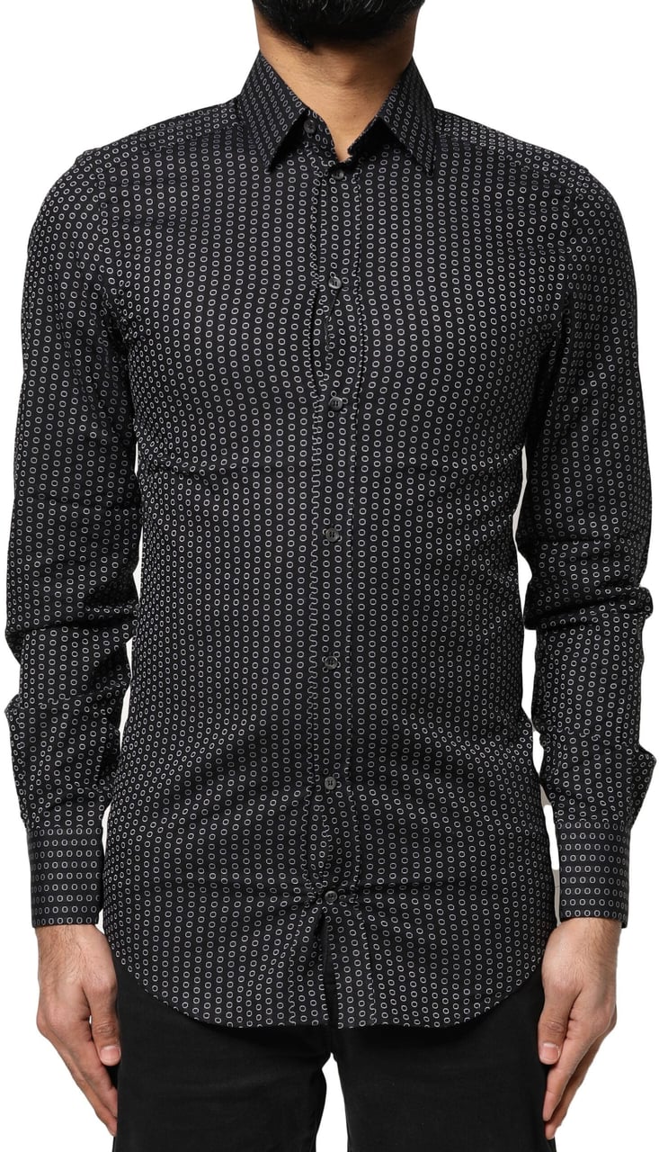 Dolce & Gabbana Black GOLD Patterned Cotton Men Dress Shirt Zwart
