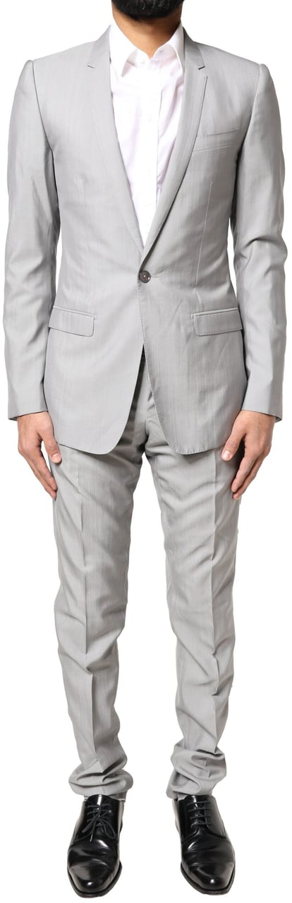 Dolce & Gabbana Light Gray Wool GOLD 2 Piece Formal Suit Grijs