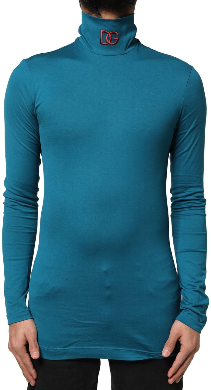 Dolce & Gabbana Blue Cotton Turtleneck Long Sleeves Sweater Grijs