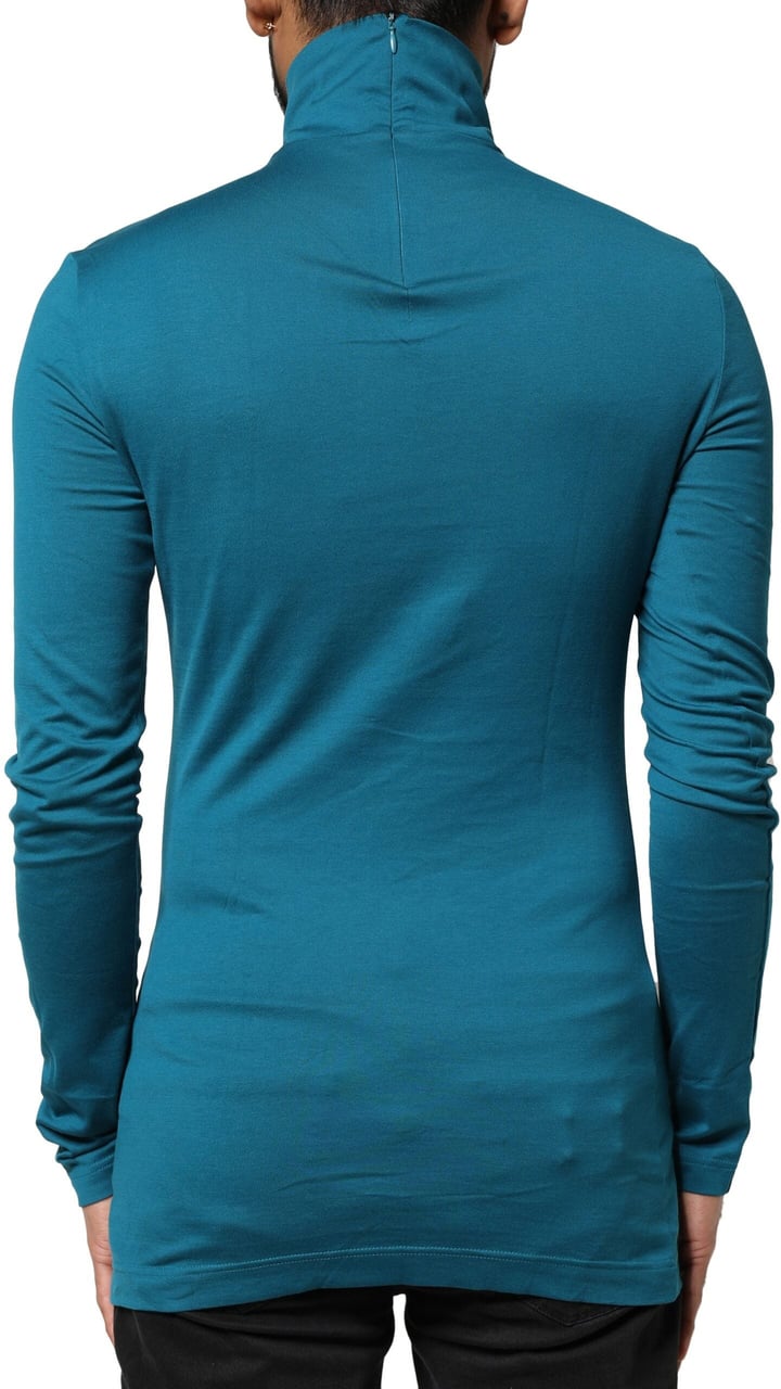 Dolce & Gabbana Blue Cotton Turtleneck Long Sleeves Sweater Grijs