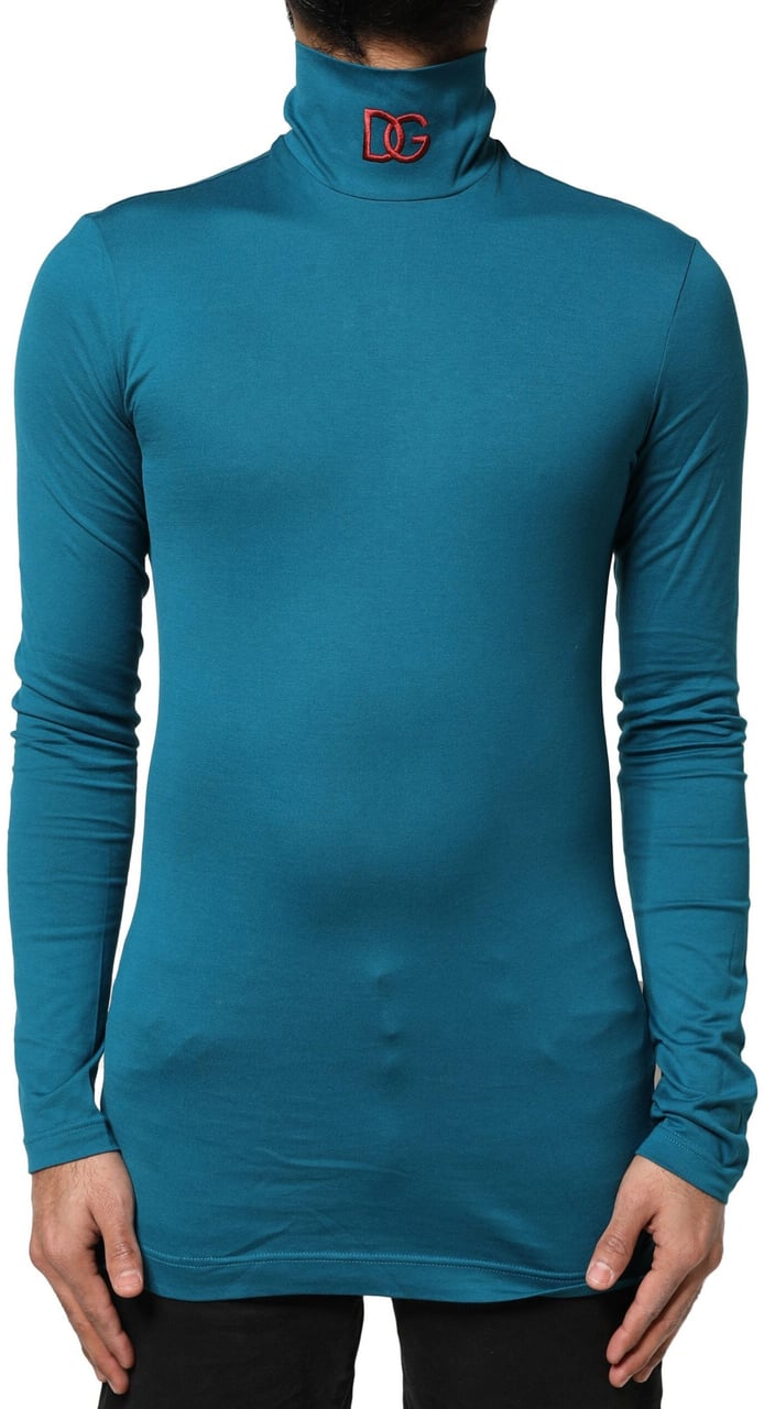 Dolce & Gabbana Blue Cotton Turtleneck Long Sleeves Sweater Grijs