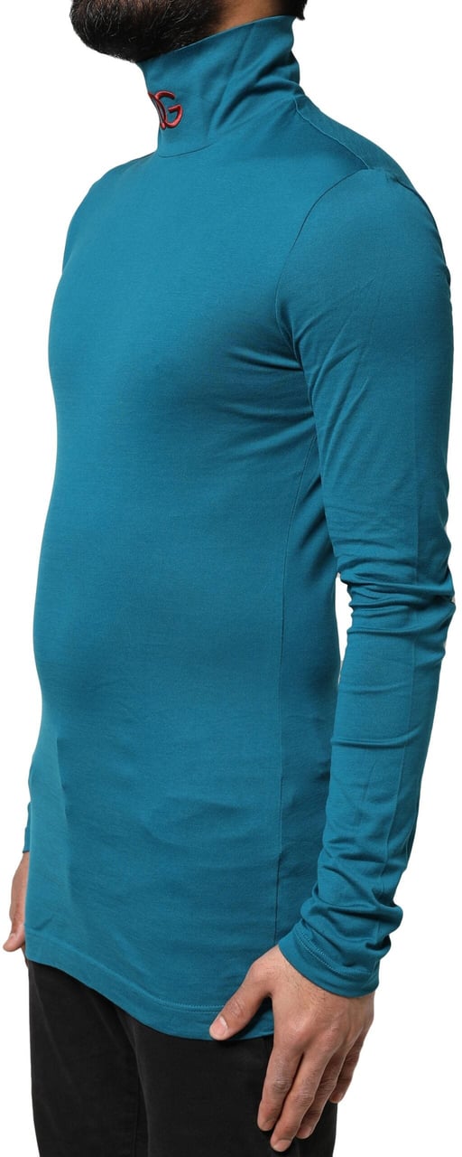 Dolce & Gabbana Blue Cotton Turtleneck Long Sleeves Sweater Grijs