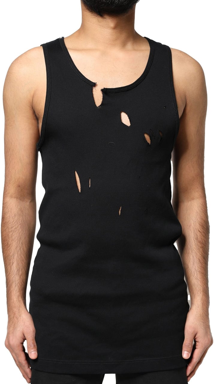Dolce & Gabbana Black Cotton Rip Style Sleeveless Men Tank T-shirt Zwart