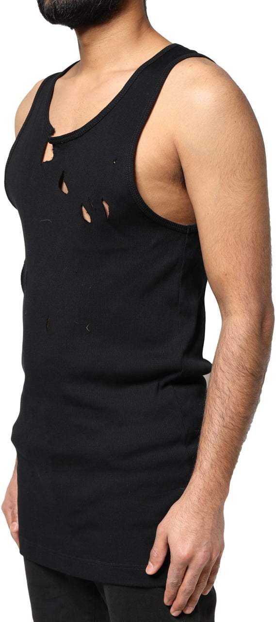 Dolce & Gabbana Black Cotton Rip Style Sleeveless Men Tank T-shirt Zwart