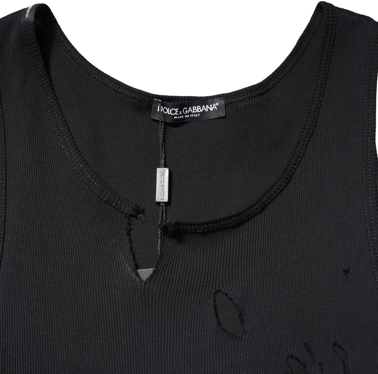 Dolce & Gabbana Black Cotton Rip Style Sleeveless Men Tank T-shirt Zwart