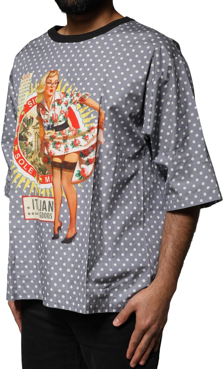 Dolce & Gabbana Gray Polka Dot Pin-Up Print Crew Neck T-shirt Wit