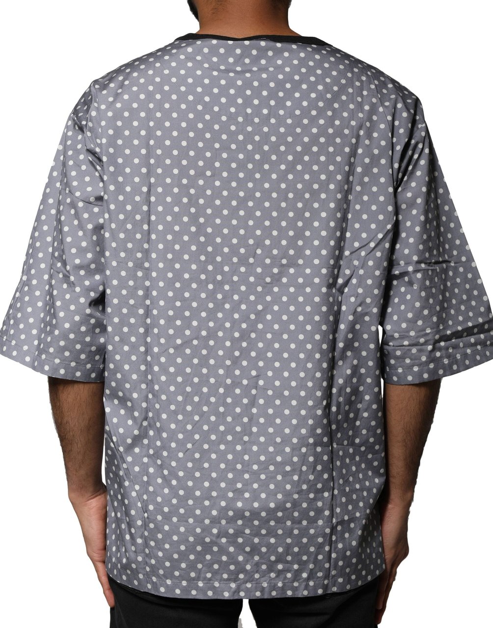 Dolce & Gabbana Gray Polka Dot Pin-Up Print Crew Neck T-shirt Wit