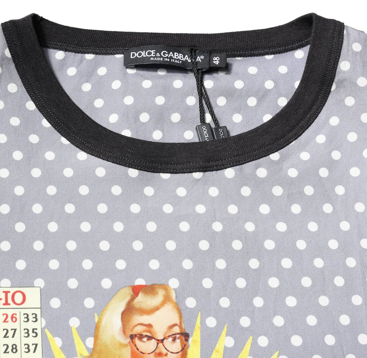 Dolce & Gabbana Gray Polka Dot Pin-Up Print Crew Neck T-shirt Wit