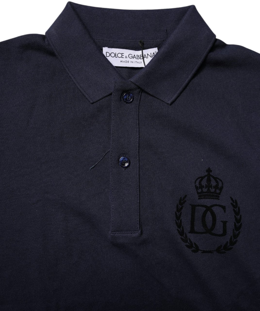 Dolce & Gabbana Dark Blue Cotton Crown Collared Polo T-shirt Blauw