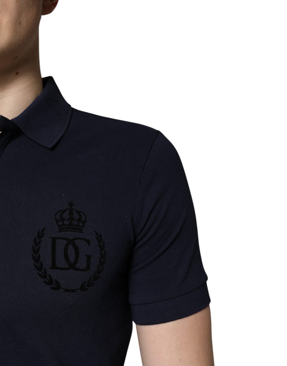 Dolce & Gabbana Dark Blue Cotton Crown Collared Polo T-shirt Blauw