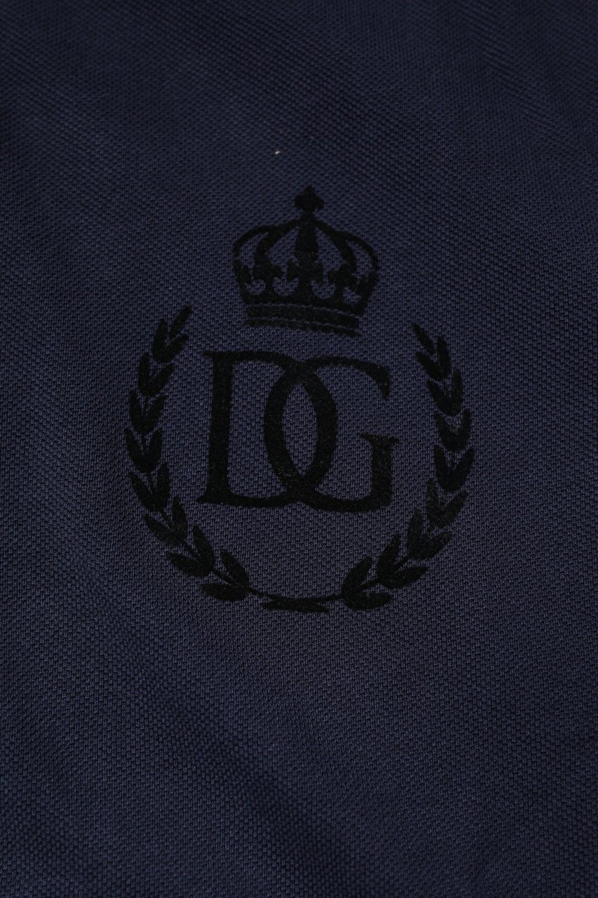 Dolce & Gabbana Dark Blue Cotton Crown Collared Polo T-shirt Blauw