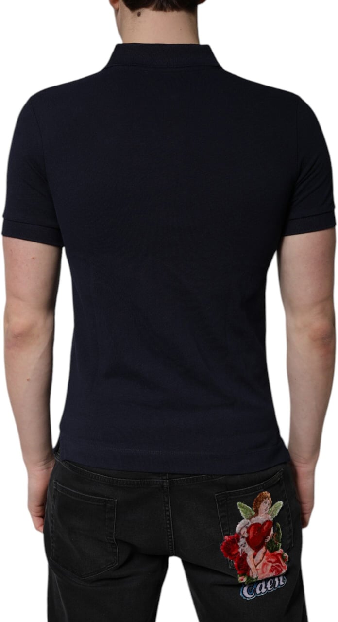 Dolce & Gabbana Dark Blue Cotton Crown Collared Polo T-shirt Blauw