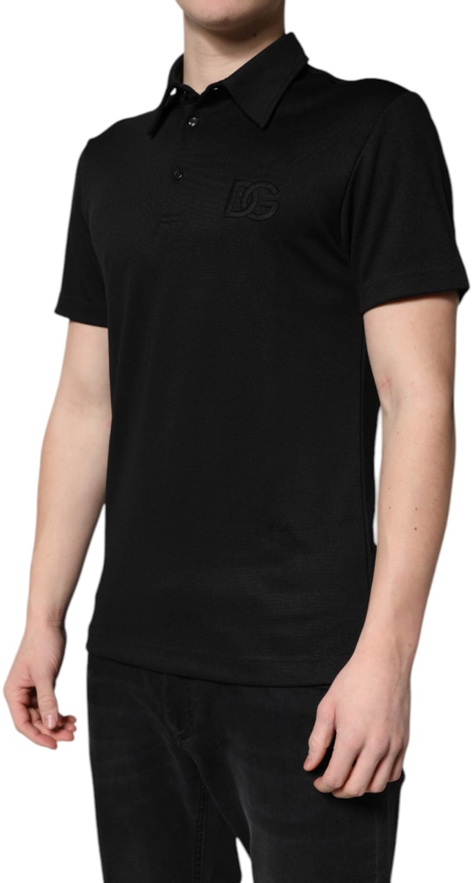 Dolce & Gabbana Black Polyester DG Logo Collared Polo T-shirt Zwart