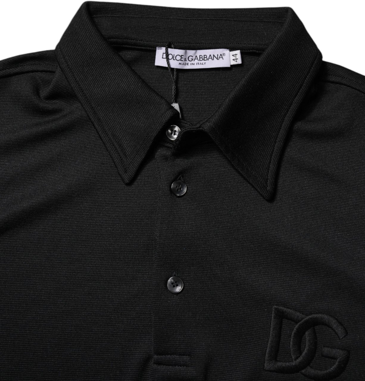 Dolce & Gabbana Black Polyester DG Logo Collared Polo T-shirt Zwart