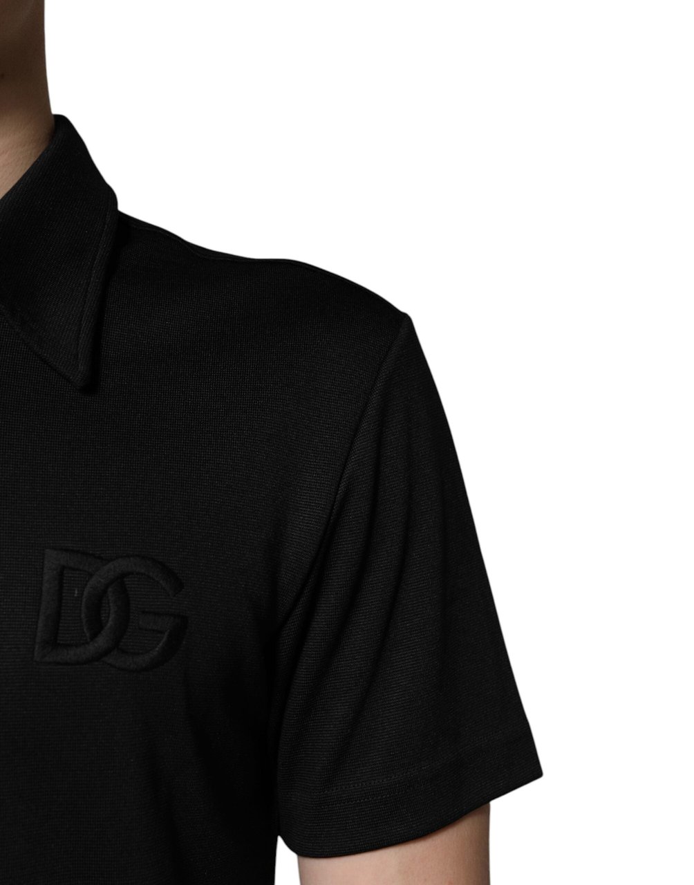 Dolce & Gabbana Black Polyester DG Logo Collared Polo T-shirt Zwart