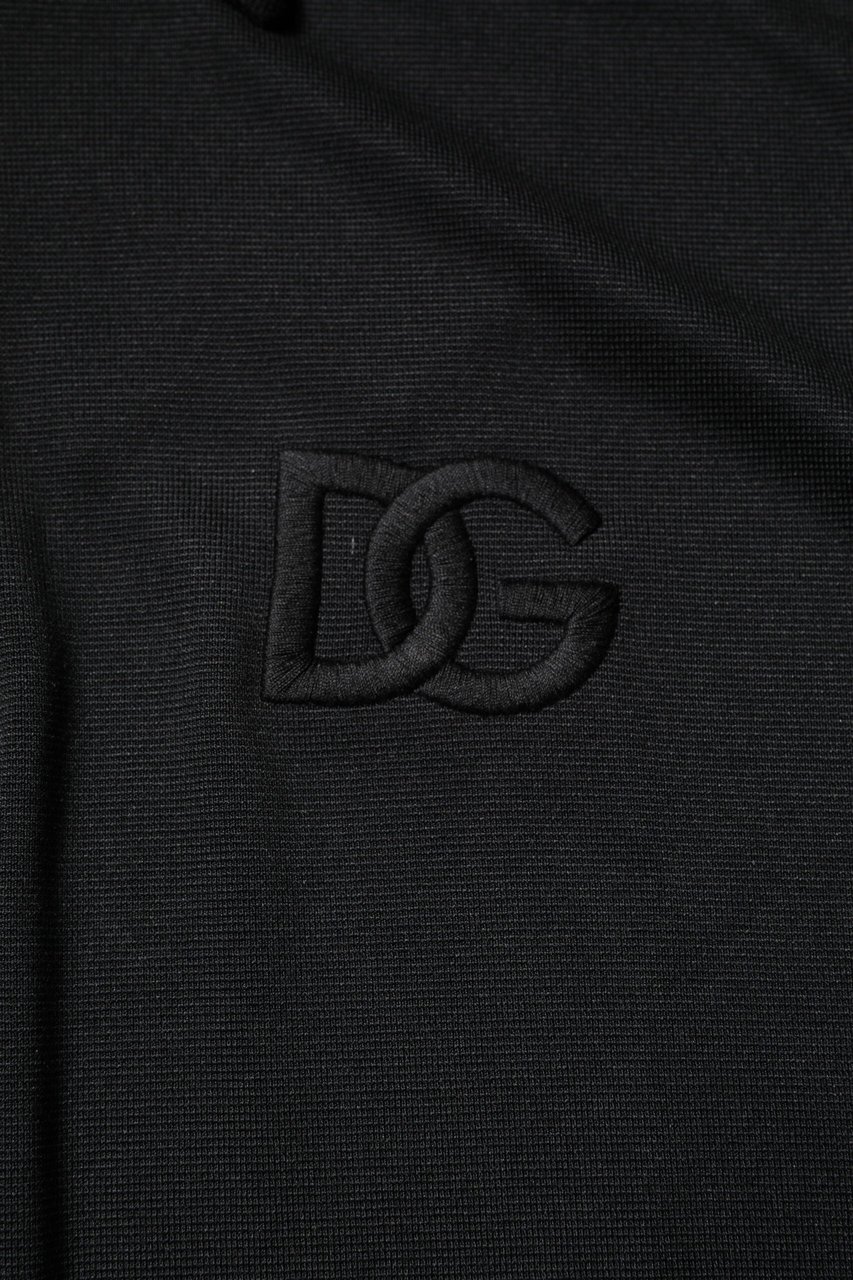 Dolce & Gabbana Black Polyester DG Logo Collared Polo T-shirt Zwart