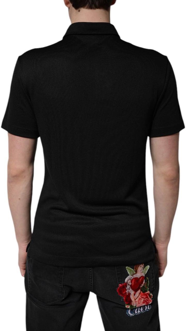 Dolce & Gabbana Black Polyester DG Logo Collared Polo T-shirt Zwart