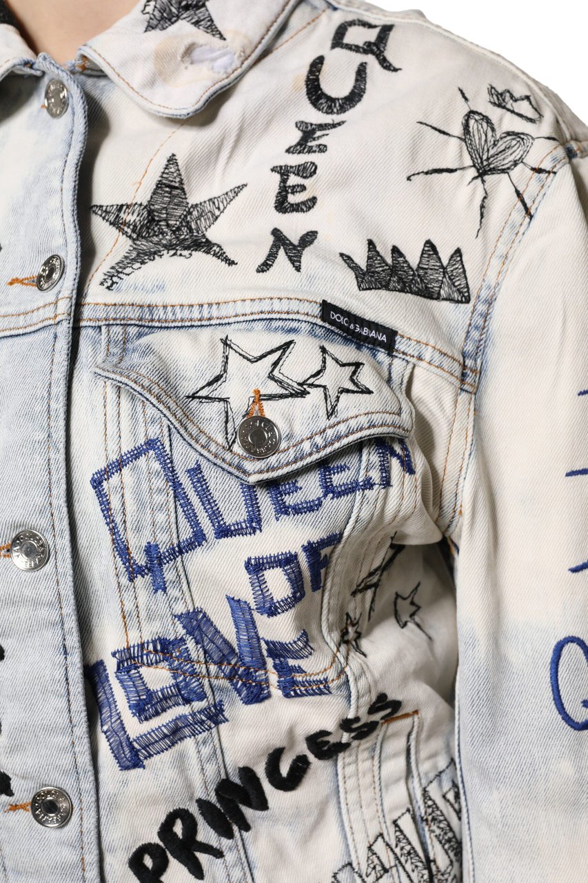 Dolce & Gabbana Light Blue Graffiti Button Down Denim Jacket Lichtblauw