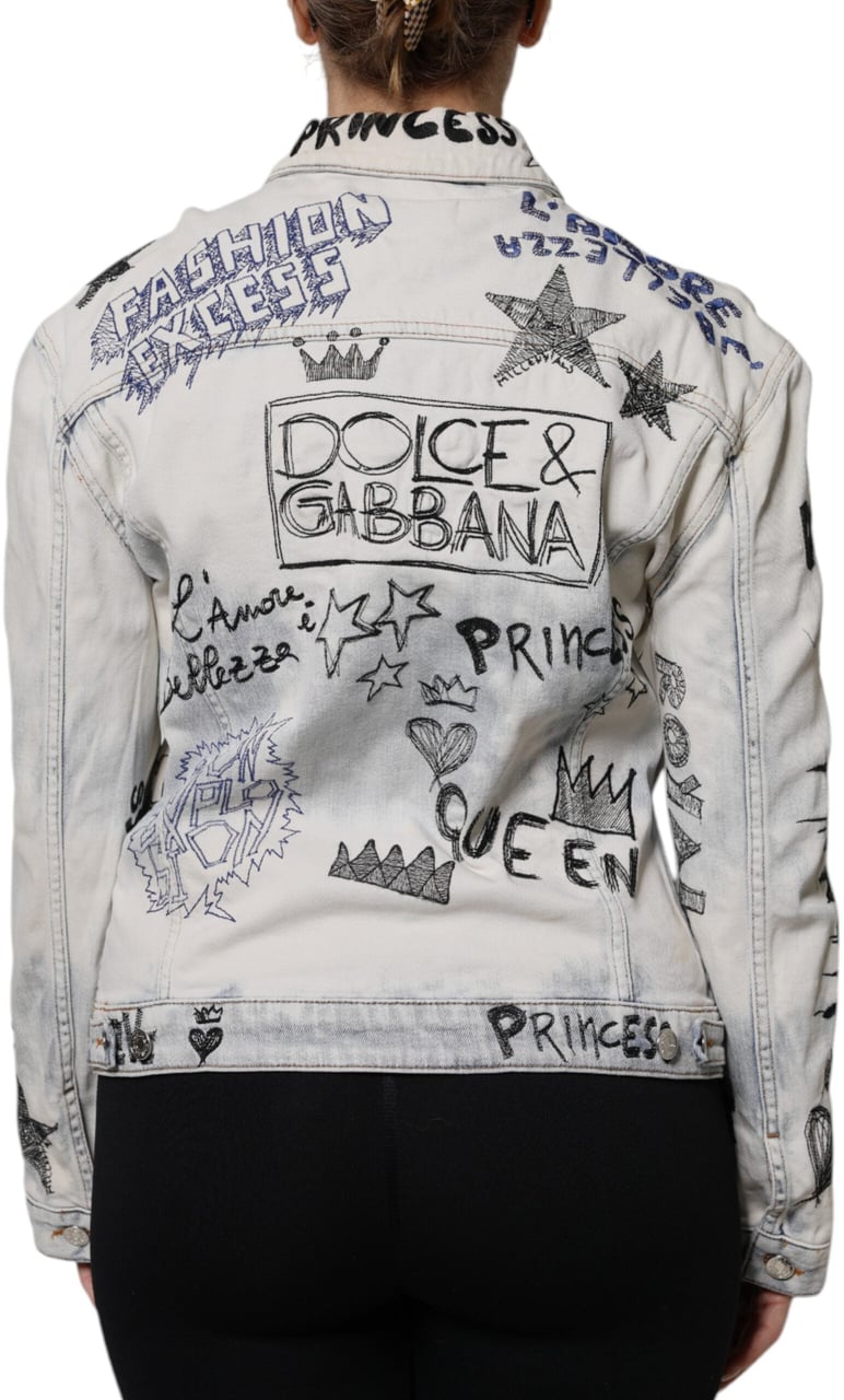 Dolce & Gabbana Light Blue Graffiti Button Down Denim Jacket Lichtblauw