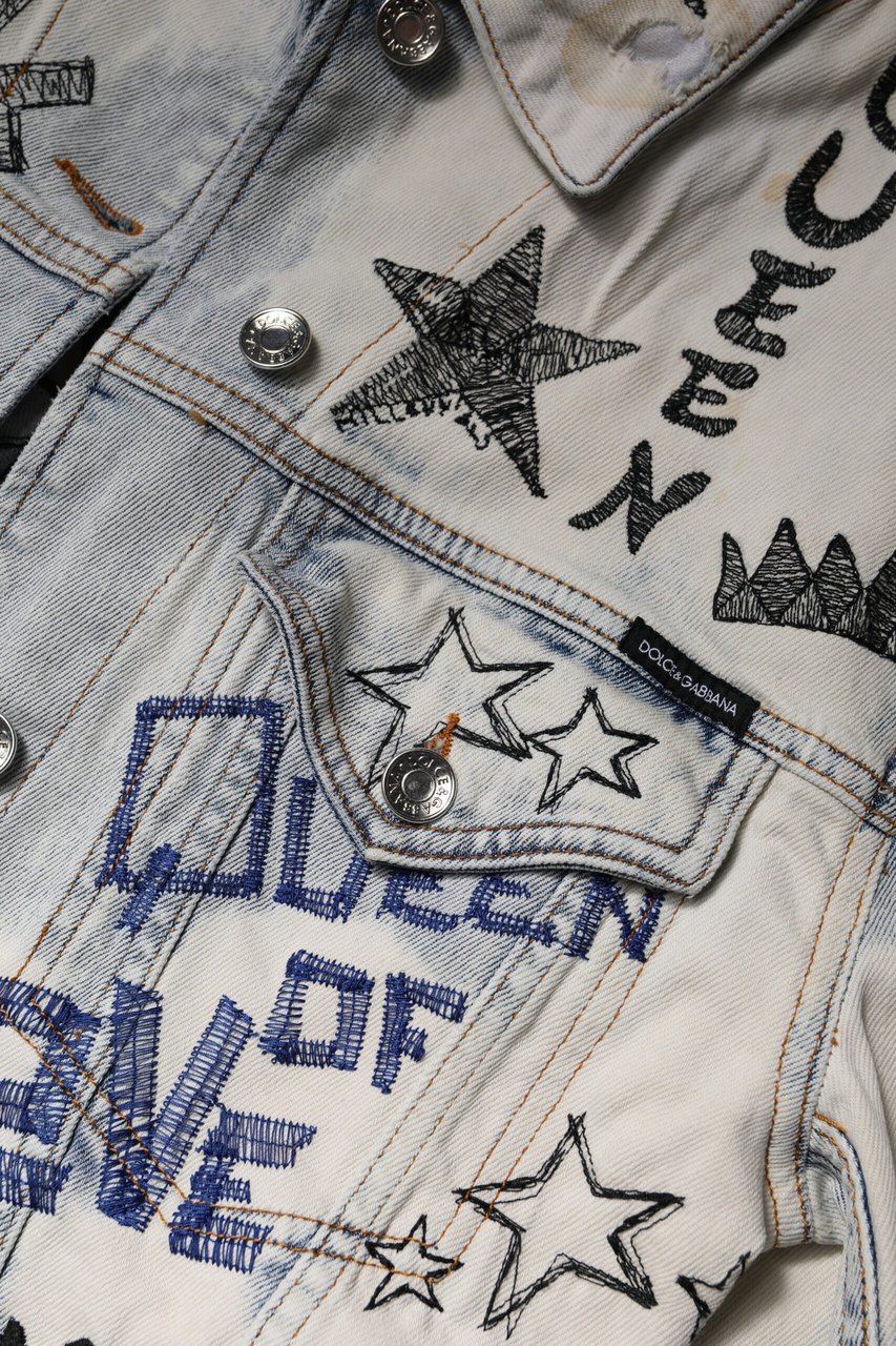 Dolce & Gabbana Light Blue Graffiti Button Down Denim Jacket Lichtblauw