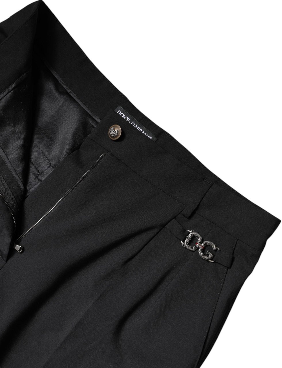 Dolce & Gabbana Black Polyester High Waist Dress Pants Zwart