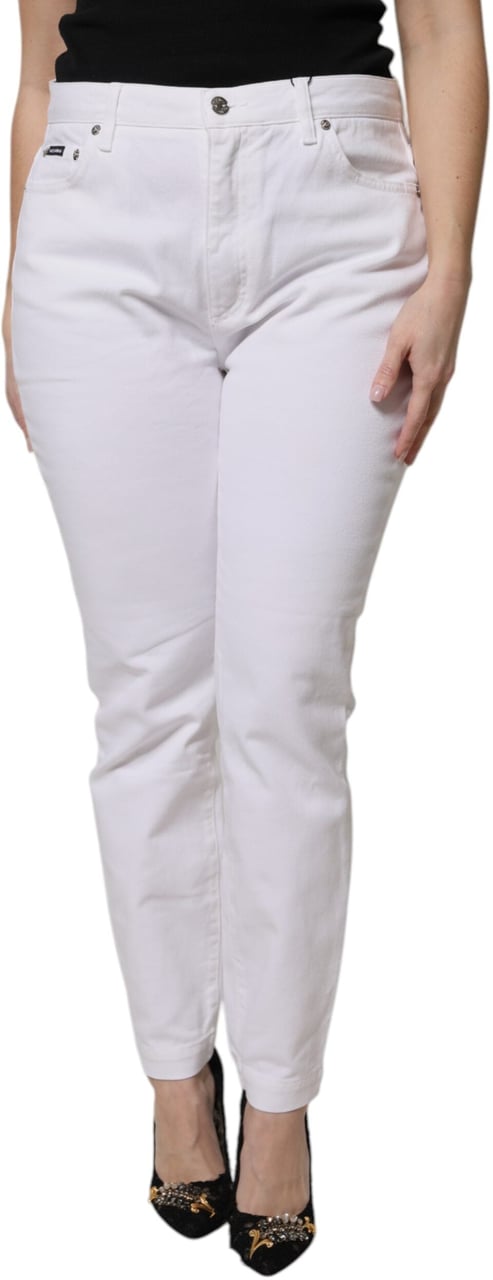 Dolce & Gabbana White Cotton Mid Waist Skinny Denim Jeans Wit