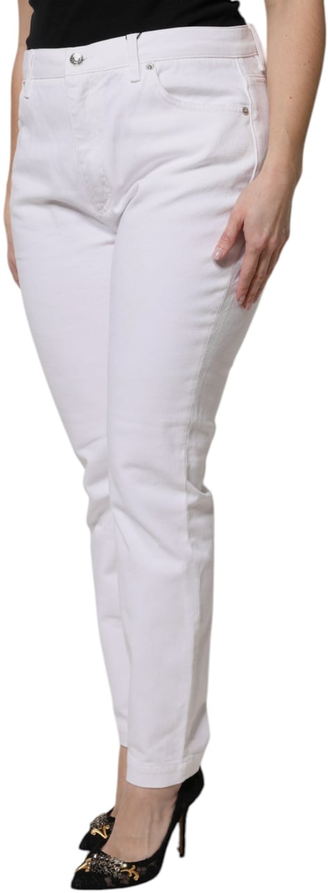 Dolce & Gabbana White Cotton Mid Waist Skinny Denim Jeans Wit