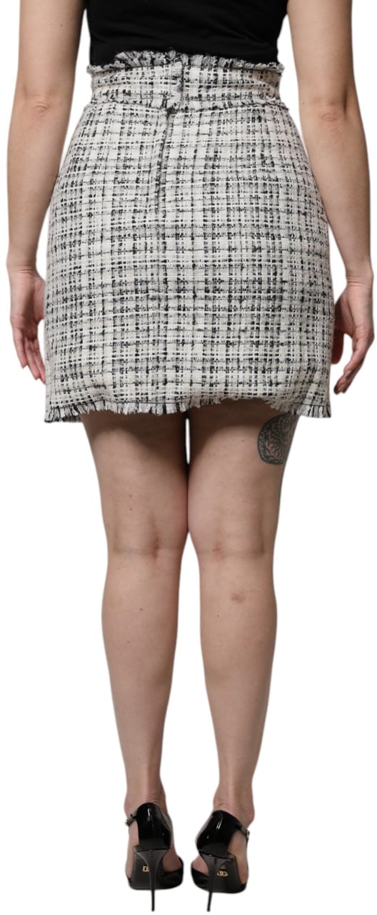 Dolce & Gabbana White Black High Waist Tartan Tweed Mini Skirt Divers