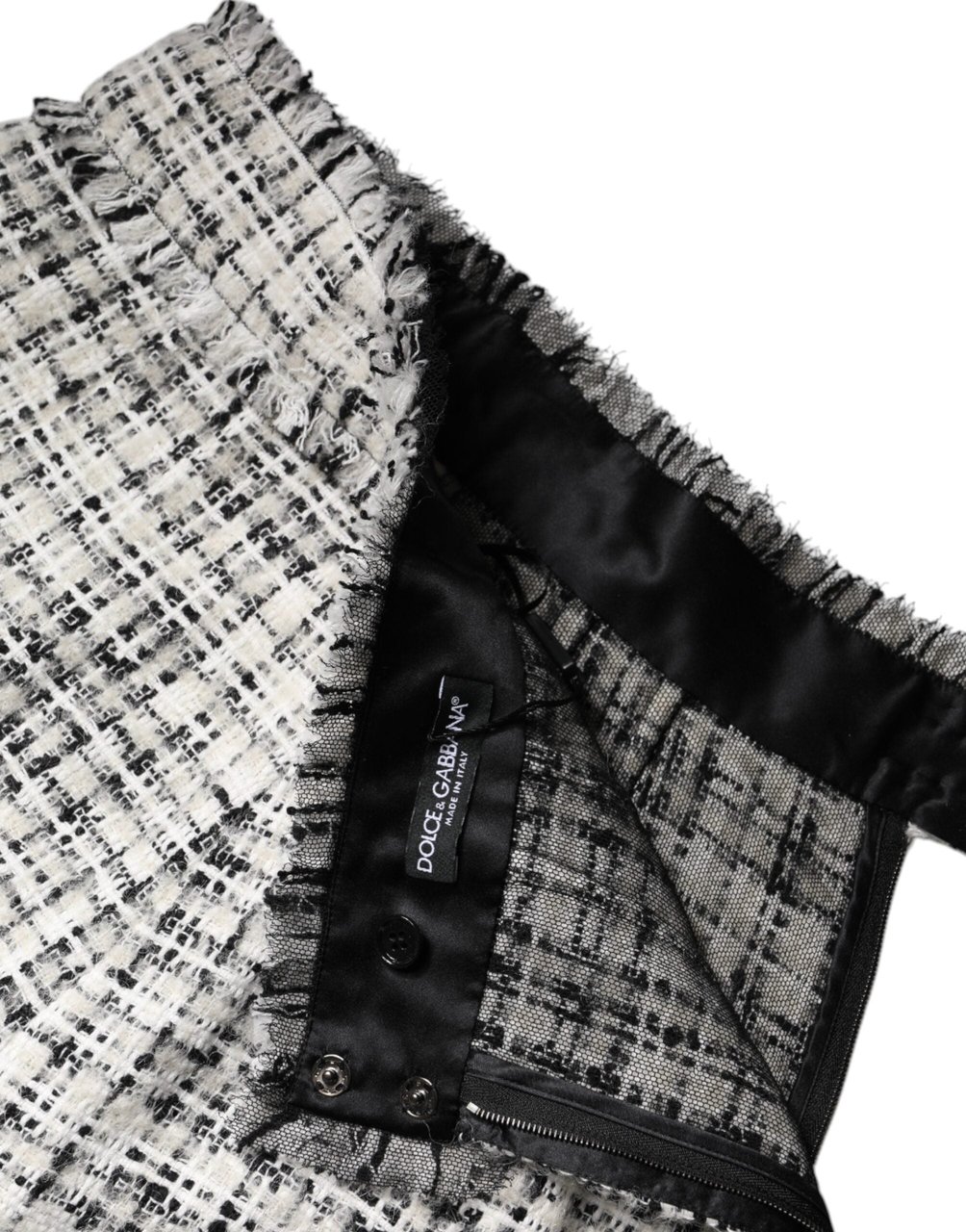 Dolce & Gabbana White Black High Waist Tartan Tweed Mini Skirt Divers