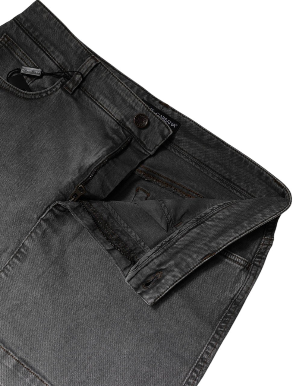 Dolce & Gabbana Gray Cotton Stretch Mid Waist Denim Mini Skirt Grijs