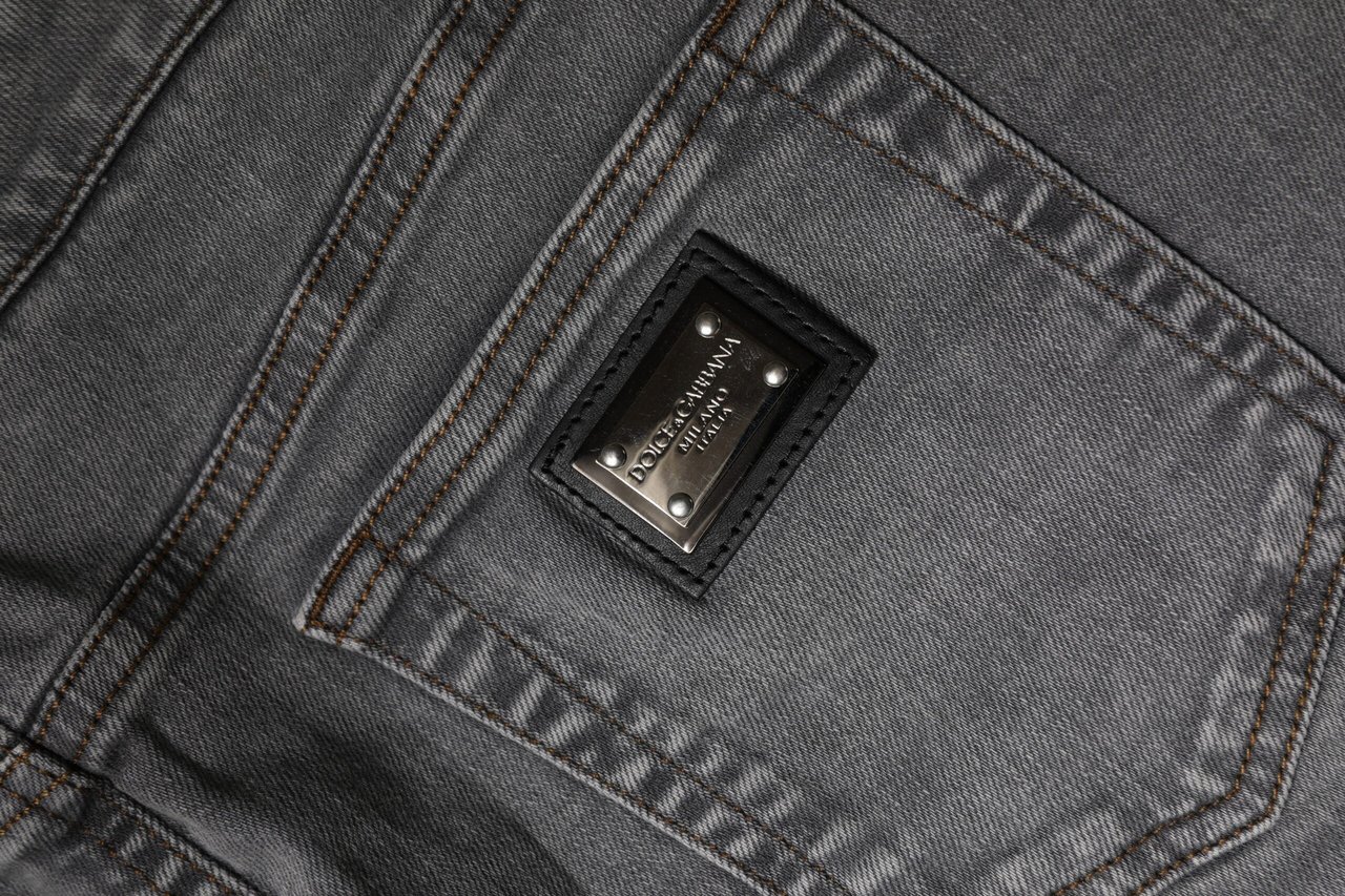 Dolce & Gabbana Gray Cotton Stretch Mid Waist Denim Mini Skirt Grijs