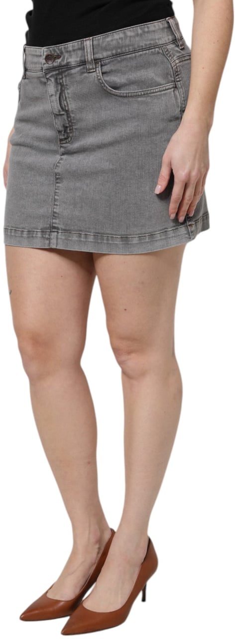 Dolce & Gabbana Gray Cotton Stretch Mid Waist Denim Mini Skirt Grijs