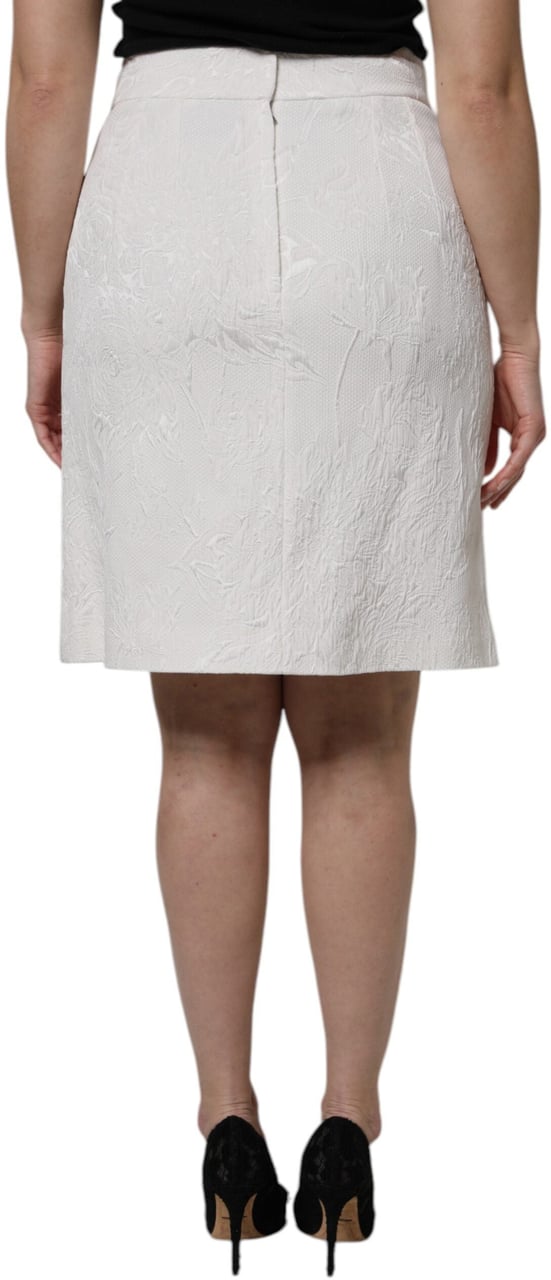 Dolce & Gabbana White High Waist Knee Length Pencil Skirt Wit