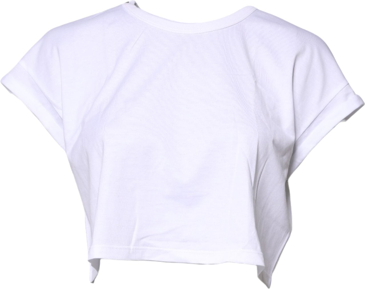 Dolce & Gabbana White Cotton Crew Neck Cropped T-shirt Top Wit