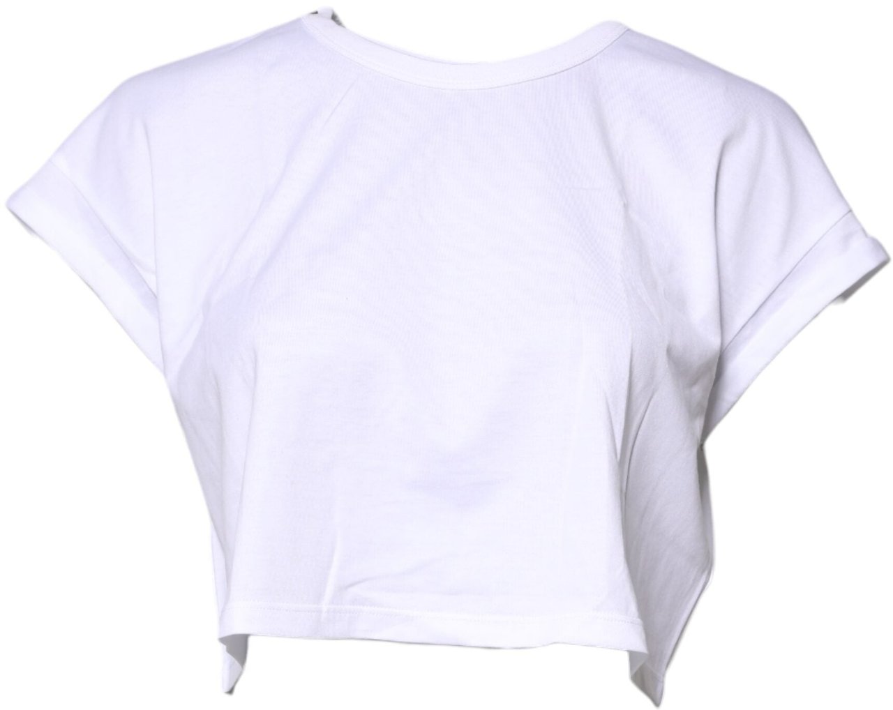 Dolce & Gabbana White Cotton Crew Neck Cropped T-shirt Top Wit