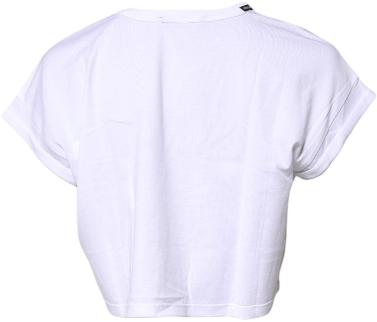 Dolce & Gabbana White Cotton Crew Neck Cropped T-shirt Top Wit