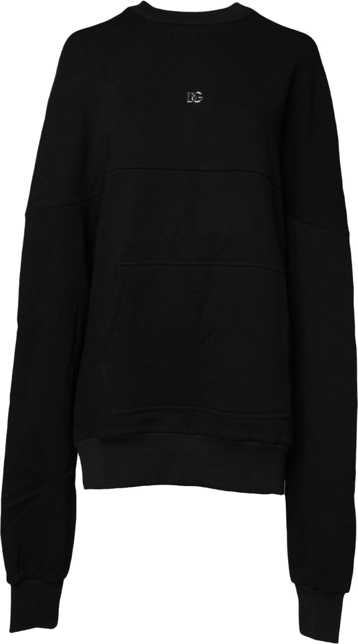 Dolce & Gabbana Black Cotton Crew Neck Sweatshirt Sweater Zwart
