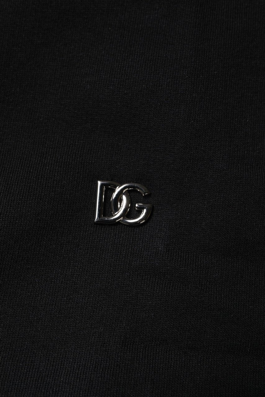 Dolce & Gabbana Black Cotton Crew Neck Sweatshirt Sweater Zwart