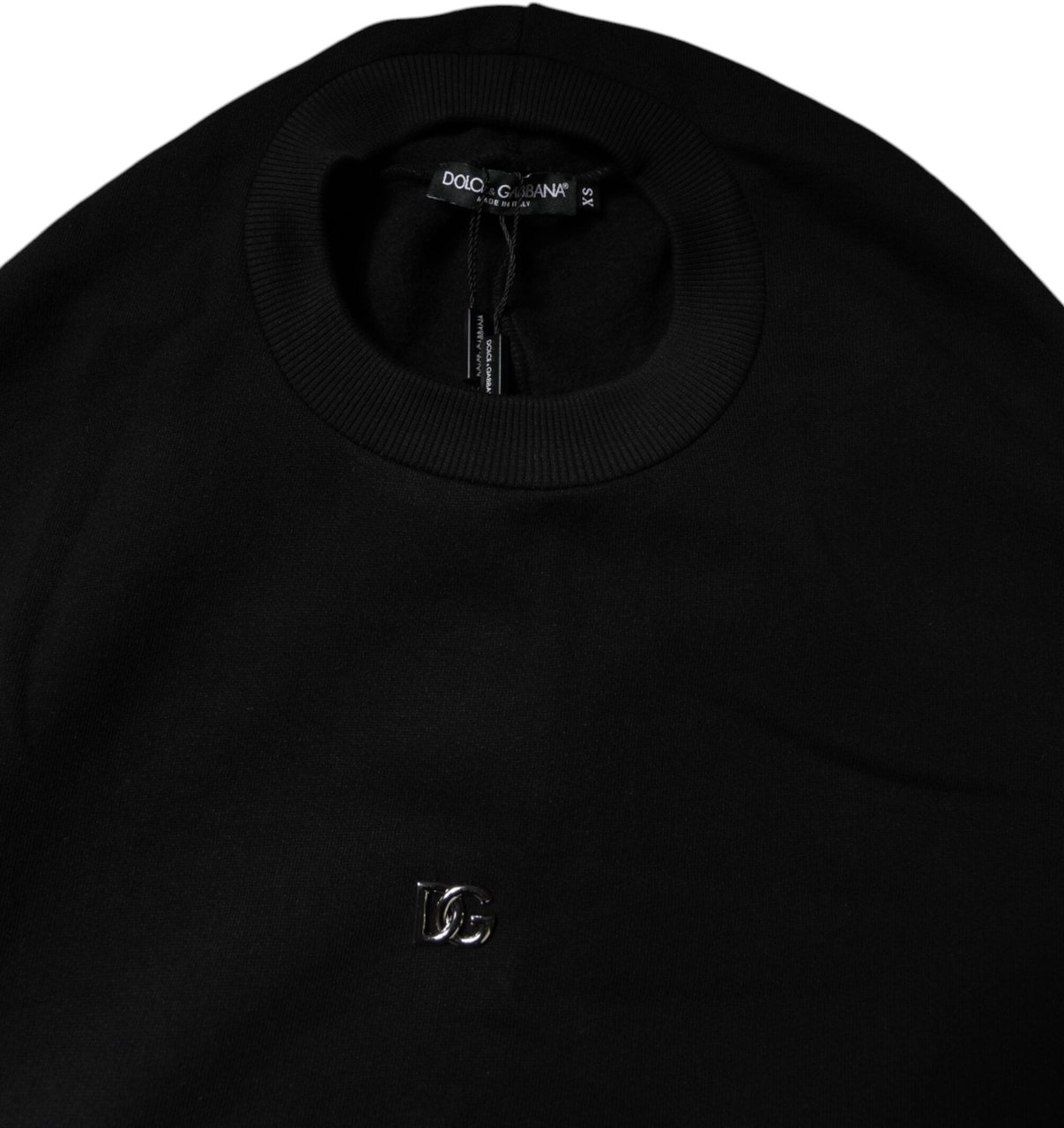 Dolce & Gabbana Black Cotton Crew Neck Sweatshirt Sweater Zwart