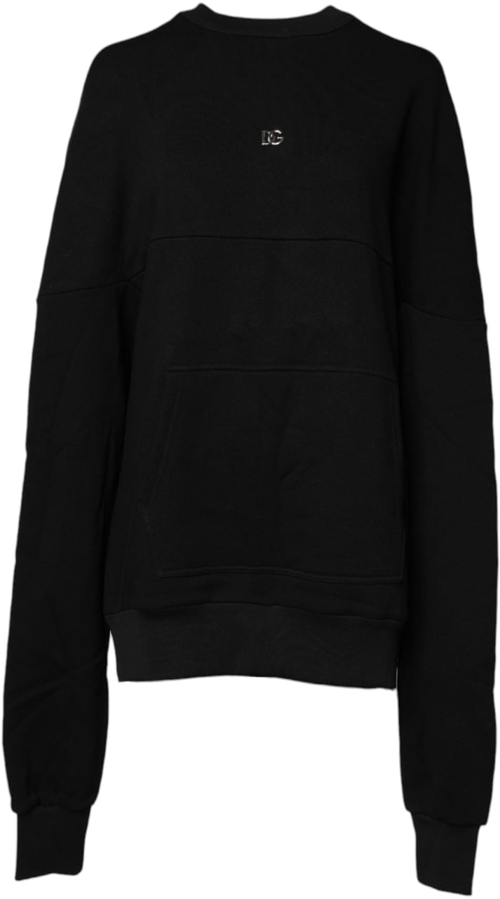 Dolce & Gabbana Black Cotton Crew Neck Sweatshirt Sweater Zwart