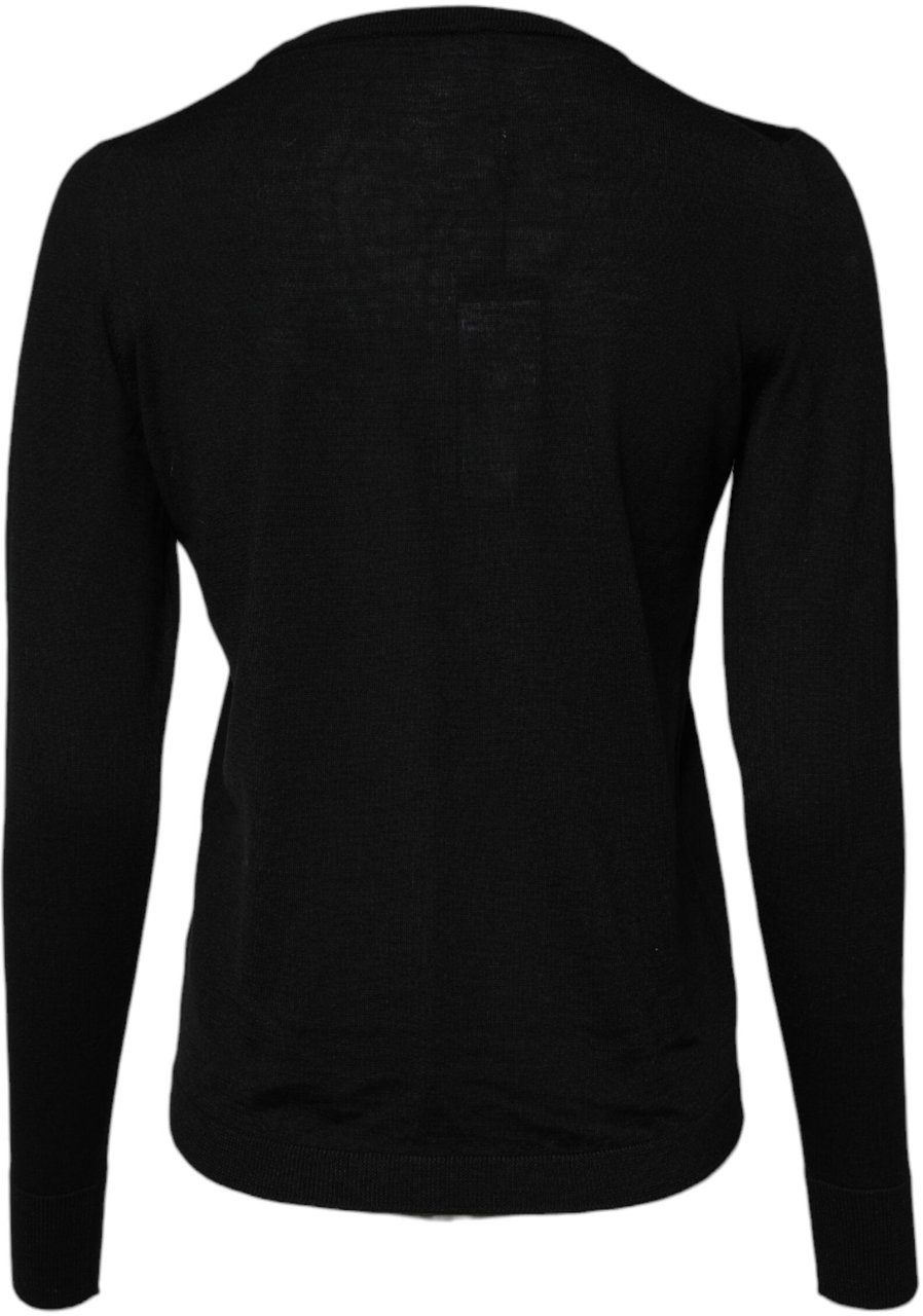 Dolce & Gabbana Black Wool Knit Crew Neck Pullover Sweater Zwart
